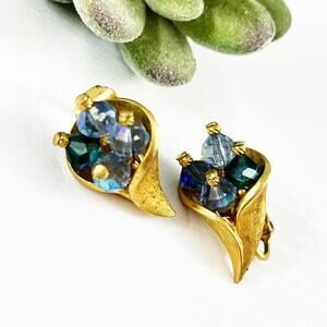 Coro Vintage Blue Aurora Borealis Beaded Clip Earrings
